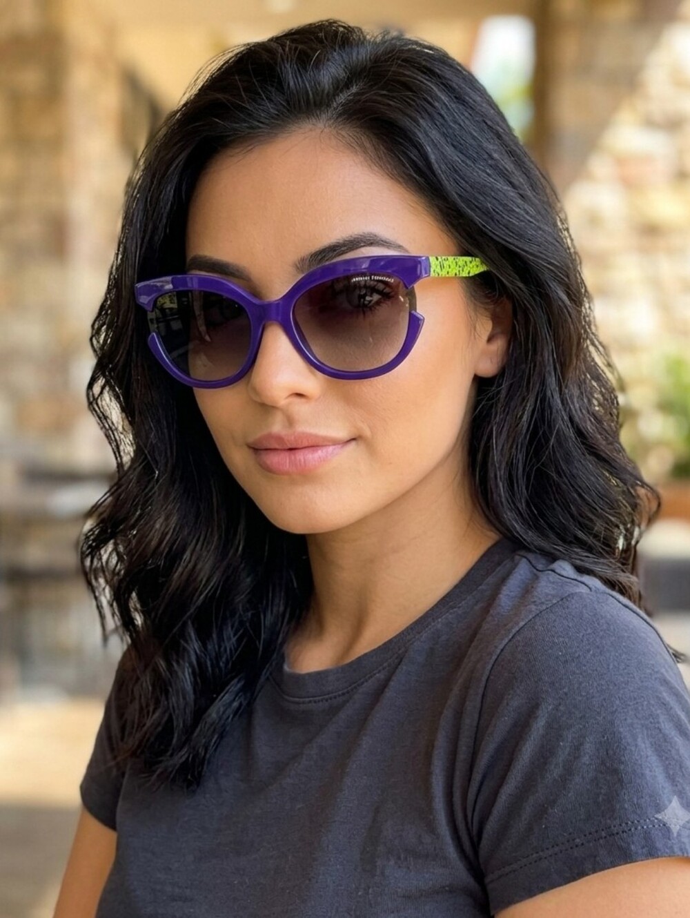 Armani Exchange Purple Sunglasses with Lime Speckled Temples